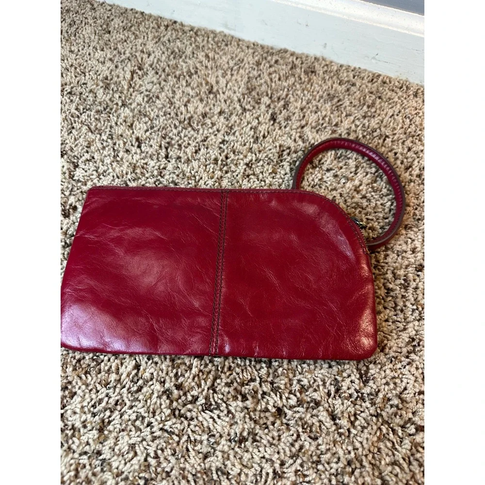 Hobo The Original Red Leather Wristlet Clutch Bag with Ring Handle